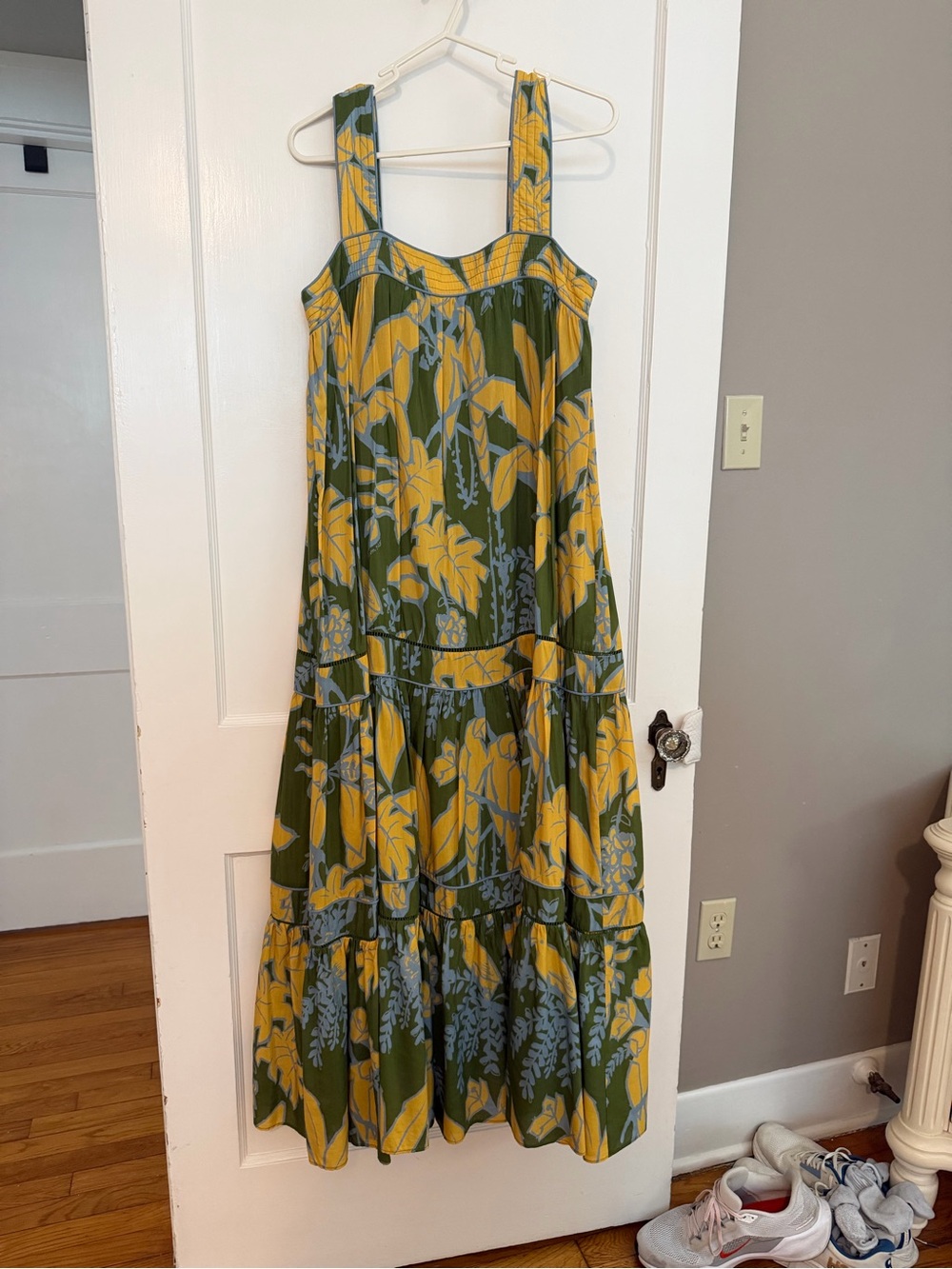 Farm Rio Floral Tiered Maxi Dress in Olive and Yellow